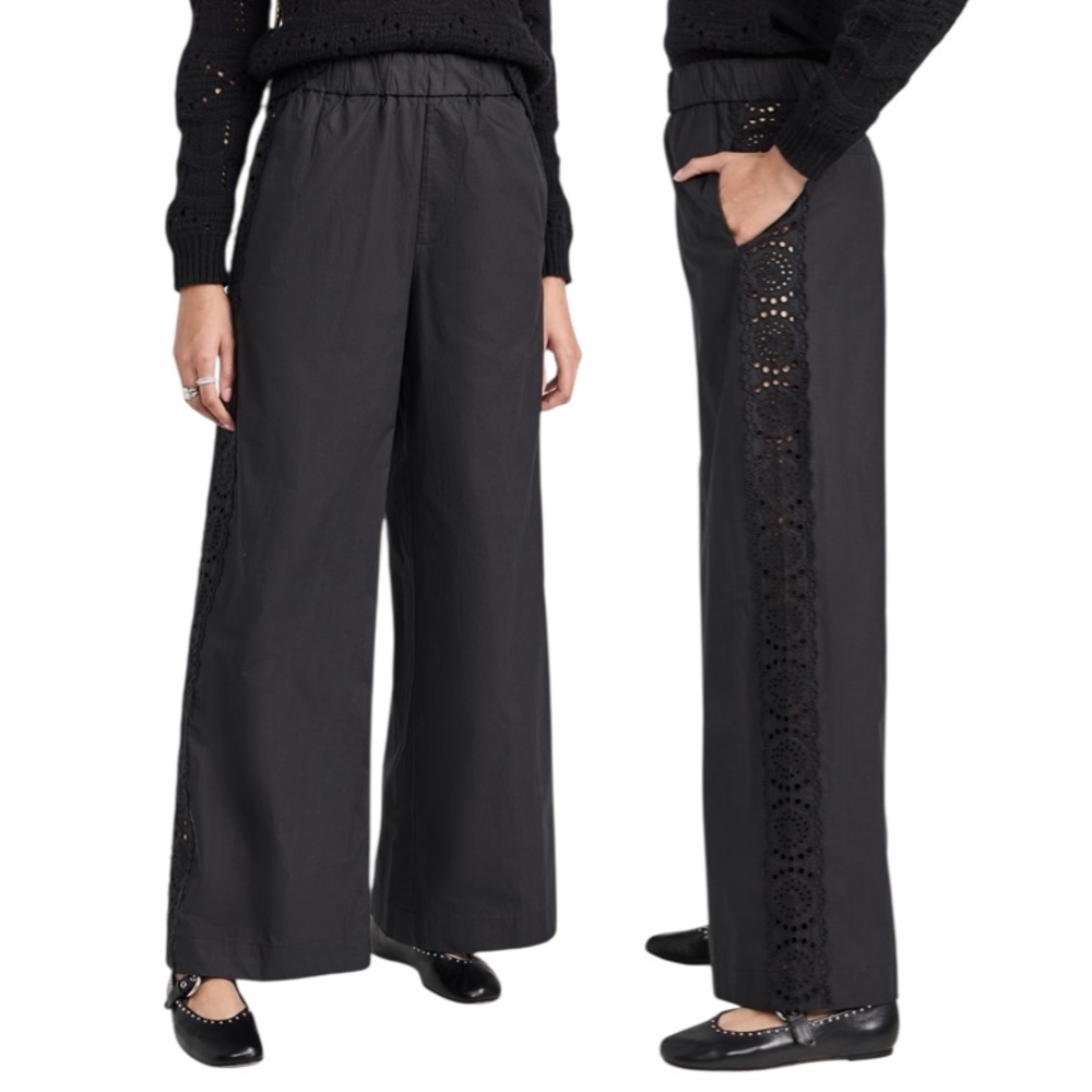 Sea New York Maeve Black Cotton Open Embroidered Side Panel Pants Women’s XS